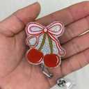 2 x Cherry Stethoscope Bow Badge Reel Retractable for Nurse Nursing RN CNA ER LPN & Medical Worker, Cute Nurse Week Gifts, Pink Bow Cherry Badge Holder with Alligator Clip, Bow & Stethoscope Badge Clip