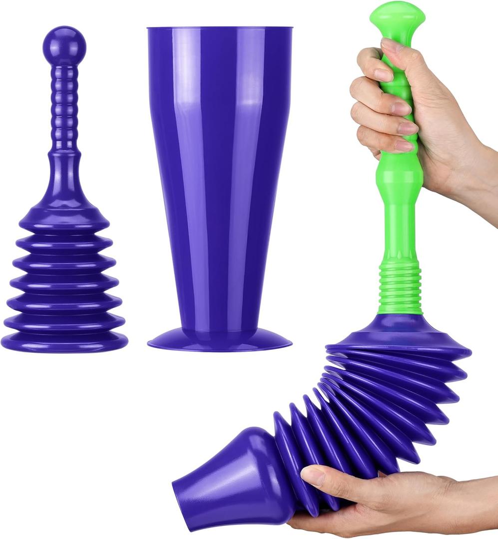 Luigi's Sink & Toilet Plunger Bundle - Heavy Duty Plungers for Bathroom & Kitchen - Toilet Plunger with Holder - Powerful & Flexible Bellows Plunger Toilets Sinks Baths & Showers