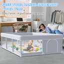 XVISHX Baby Playpen with Mat, 74 x 50 Inch Playpen for Babies and Toddlers, Baby Playard for Indoor & Outdoor Active Center Game Fence, with Skin-Friendly Fabric and Soft Breathable Mesh, Grey
