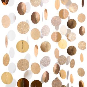 Syhood 10 Pcs Party Decorations Paper Dot Circle Garlands Glitter Streamers Hanging Banner Decor for New Year Baby Shower Wedding Birthday Backdrop Supplies (Champagne Pink)