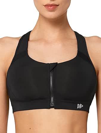 Yvette Women's Sports Bra Strong Hold Front Closure Padded Racer Back Running Jogging Riding Bra,  Black, Size 3XXL , 4XXL