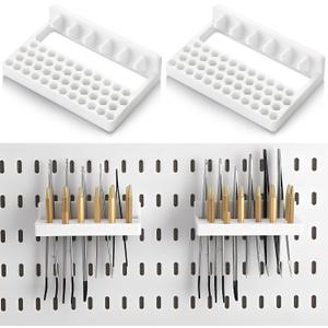 Novabright 4 Pack 1/4 Inch Drill Bit Holders, Hex Bit Holder Rack Organizer, 184 Hole Slots and 24 Tool Hooks, Tweezers Storage Peg Board Accessories Tool Storage Shelf Screwdriving Organizer(White)