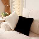 18 x 18 Black Pillow Covers Couch Throw Pillow Cases for Living Room Bed Room Faux Rabbit Fur with Rose Pattern Square Black Cushion Covers for Bed Couch Sofa Chairs