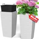 Mueller M-Resin Heavy Duty Tall Planters for Outdoor Plants, Indoor Grande Plant Pots, Boxes, Trees, Flower Pots, 2-Piece Set, 18”, Modern Design, Built-in Drainage, Front Porch Decor, White