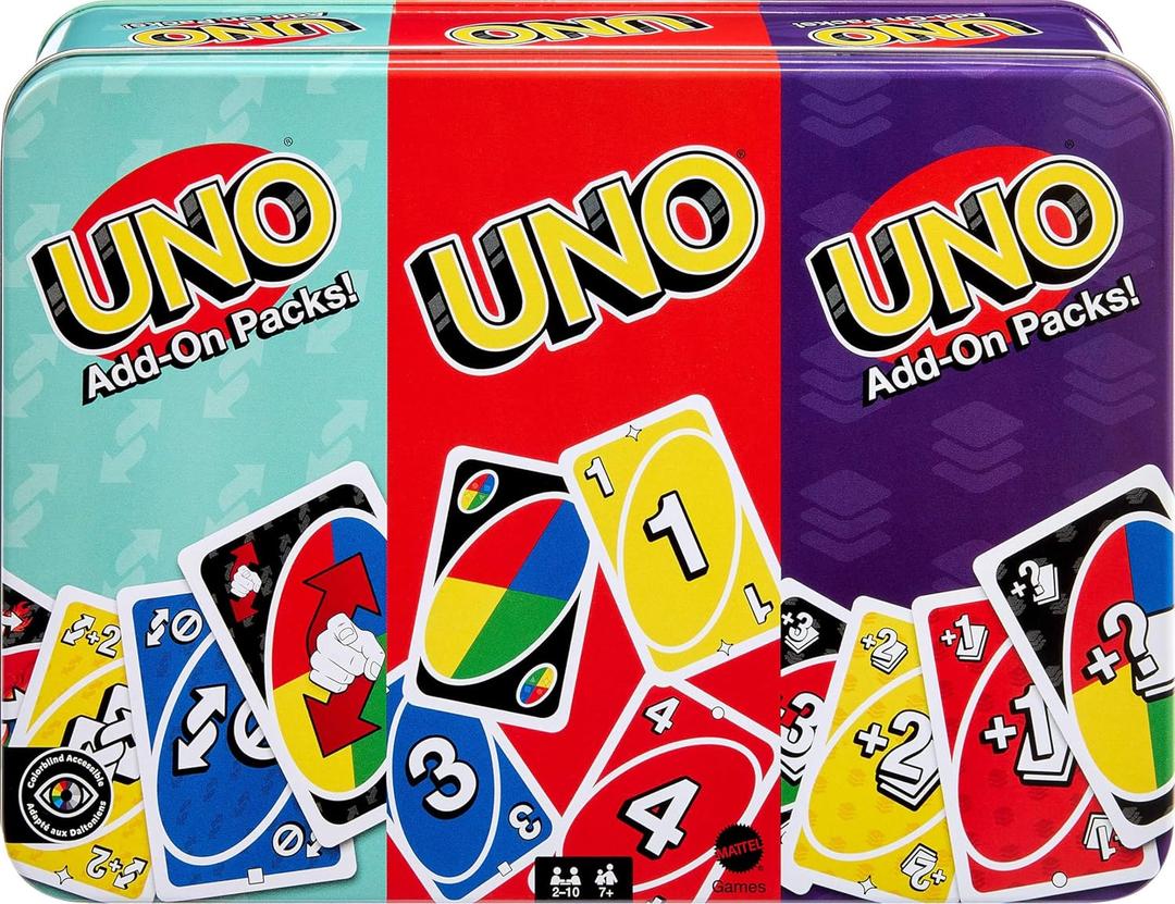 Mattel Games UNO Card Game with 2 Add On Packs & Collectible Tin for Kids, Adults & Family Game Night. 2 to 10 Players (Amazon Exclusive)