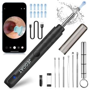 Ear Wax Removal Tool Camera, Ear Cleaner with Camera, Ear Scope, Earwax Removal Kit with Otoscope, Ear Canel Cleaning 6 LED Lights 12 Ear Pickers, 1296P HD Black