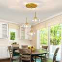3-Light Gold Chandelier Modern Kitchen Island Pendant Light with Clear Glass Globe Shades Adjustable Height Flush Mount Ceiling Light Fixture for Dining Room Bedroom Living Room.