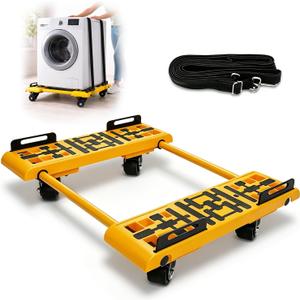 2200LBS Heavy Duty Moving Dolly with Elastic Strap, Expandable Furniture Dolly Cart Up to 54" Wide, All Terrain Used for Moving Appliances, Furniture & Construction Materials
