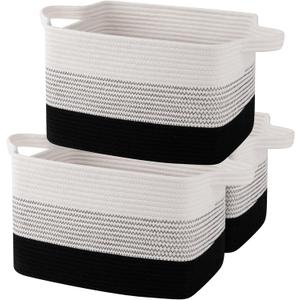 OIAHOMY Storage Basket, Woven Baskets for Storage, Cotton Rope Basket for toys,Towel Baskets for Bathroom - Pack of 3, Gradient Dark