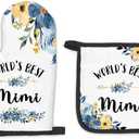 Mimi Gifts Oven Mitts and Pot Holders Sets, Gifts for Mimi from Grandkids Kitchen Decor Accessories Sets, World’s BestMimi Heat Resistant Oven Glove Potholders for Kitchen Cooking Baking BBQ