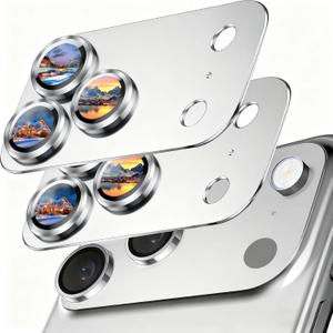 SiHPuoy 2 Pack Camera Lens Protector for iPhone 17 Pro Accessories, Metal Aluminum Alloy Tempered Glass Camera Protector, [Military Grade Shatterproof] [Case Friendly] -Silver