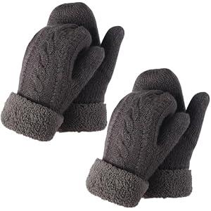 CZBRO 2 Pcs Dark Grey Women's Winter Gloves, Winter Warm Mittens Thick Knitted Gloves Mittens Warm Soft Lining Cold Weather Accessories Gifts