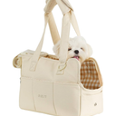 Dog Purse Carrier for Small Dogs Rabbit cat with Large Pockets, Cotton Bag, Dog Carrier Soft Sided, Collapsible Travel Puppy Carrier (Beige, 13.6" L x 6.5" W x 10" H)