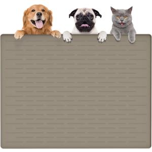Largest Dog Food Mat, 39.5"x29.5" Silicone Dog and Cat Mat for Food and Water Bowls, Thinken Waterproof Non-Slip XXXL Pet Feeding Mat for Floors (Brown)