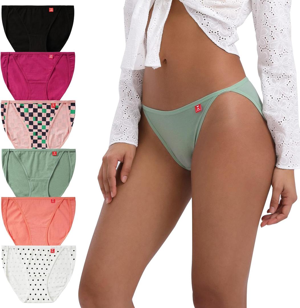 INNERSY Women's High Cut String Bikini Panties Stretchy Sexy Cotton Underwear 6-Pack (Light Retro)