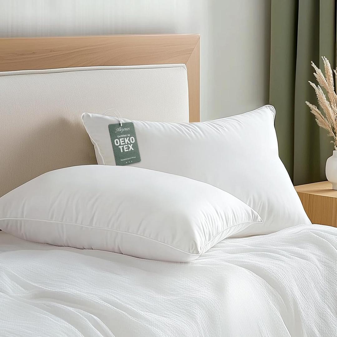 Hypoallergenic Bamboo Viscose Shell, Soft Standard/Queen Size Bed Pillows Set of 2 with Down Alternative Filling, Oeko-Tex Certified, Luxury Hotel Quality for Back, Stomach and Side Sleepers
