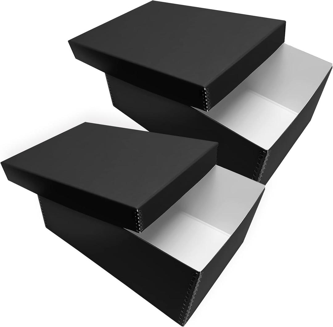 Lineco, Photo Card Box, Museum-Quality Archival Storage, Acid-Free with Removable Lid, Bulk Storage for Negatives, Prints, Films, Photos, Snapshot, 5x8x12 Inches, Black, 2 Pack