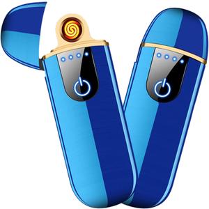 Electronic Lighter, Smart USB Rechargeable Lighter,Mini Electric Lighter Touch Ignition Windproof Flameless Lighter Plasma Lighter with Battery Indicator for Men Father Gifts (Blue)