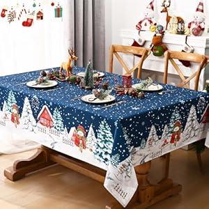 FRAMICS Christmas Tablecloth 60120 Inch, Winter Snowflake Trees Table Cover, Blue Rectangle, Waterproof Washable for Party Kitchen Dining Room