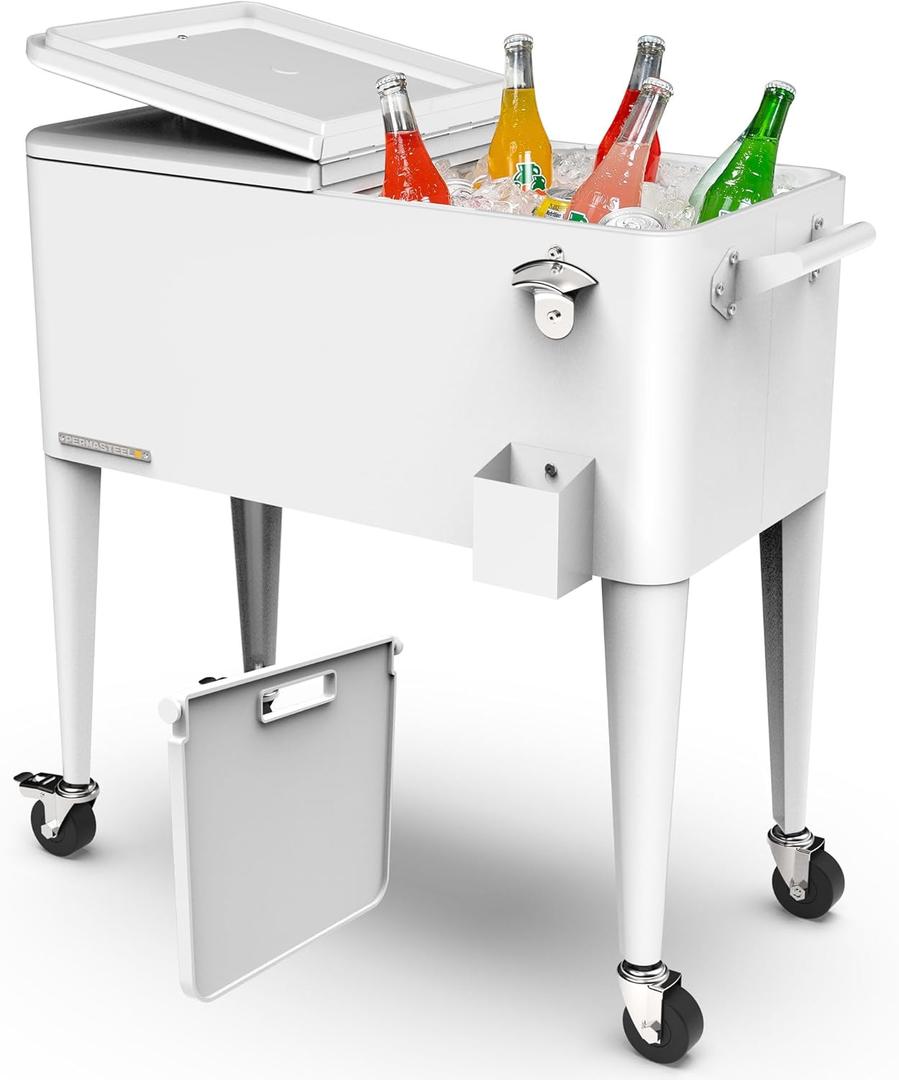 Permasteel Party Cooler with Divider, Spacious 80-Qt Capacity, Chills 36hrs, Serving Tray, Rolling Ice Chest for Indoor and Outdoor Entertainment