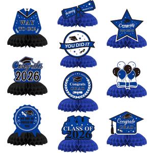 Graduation Decorations 2026, 10PCS Blue and White Graduation Honeycomb Centerpieces for Table Decor, Congrats Grad Honeycomb Table Centerpieces Decorations for Class of 2026 Party Favor Supplies