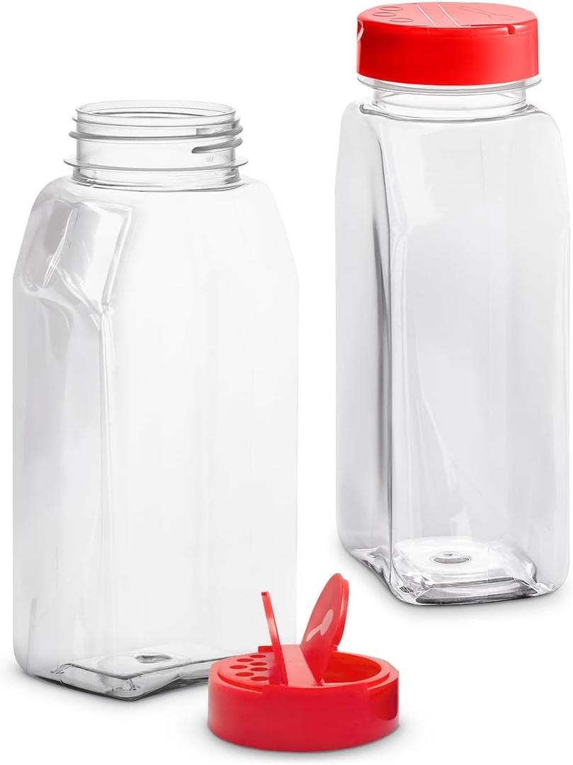 2 Pcs Large Seasoning Shaker  32oz Storage Seasoning Containers  Large Spice Shakers with Holes and Lids Dual Shake, Clear Jars with Airtight Seal, Unique Shape for Loose Leaf Tea, Rubs, & Herbs