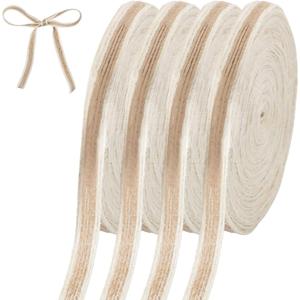 5 Rolls Burlap Ribbon for Crafts 10.94 Yards Jute Ribbon Natural Linen Ribbons for Gift Wrapping Hair Bows Parties Wedding Decoration Crafts Sewing