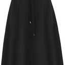 KANCY KOLE Women Casual Cotton Linen Skirts Frill Tie Waist A-Line Midi Skirt with Pockets (Black, L)