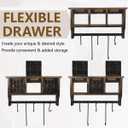 Butizone Rustic Wall Mounted Coat Rack Shelf with Hooks and Baskets, Wood Coffee Mug Storage and Display Organizer, Hanging Entryway Shelf for Coats, Hats, Towel and Keys, Brown