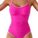 Eomenie Women's One Piece Swimsuit Tummy Control Slimming Bathing Suit Ruched Swimwear Tie Back Shell Stitch Swim Suit (Large, Hot Pink)