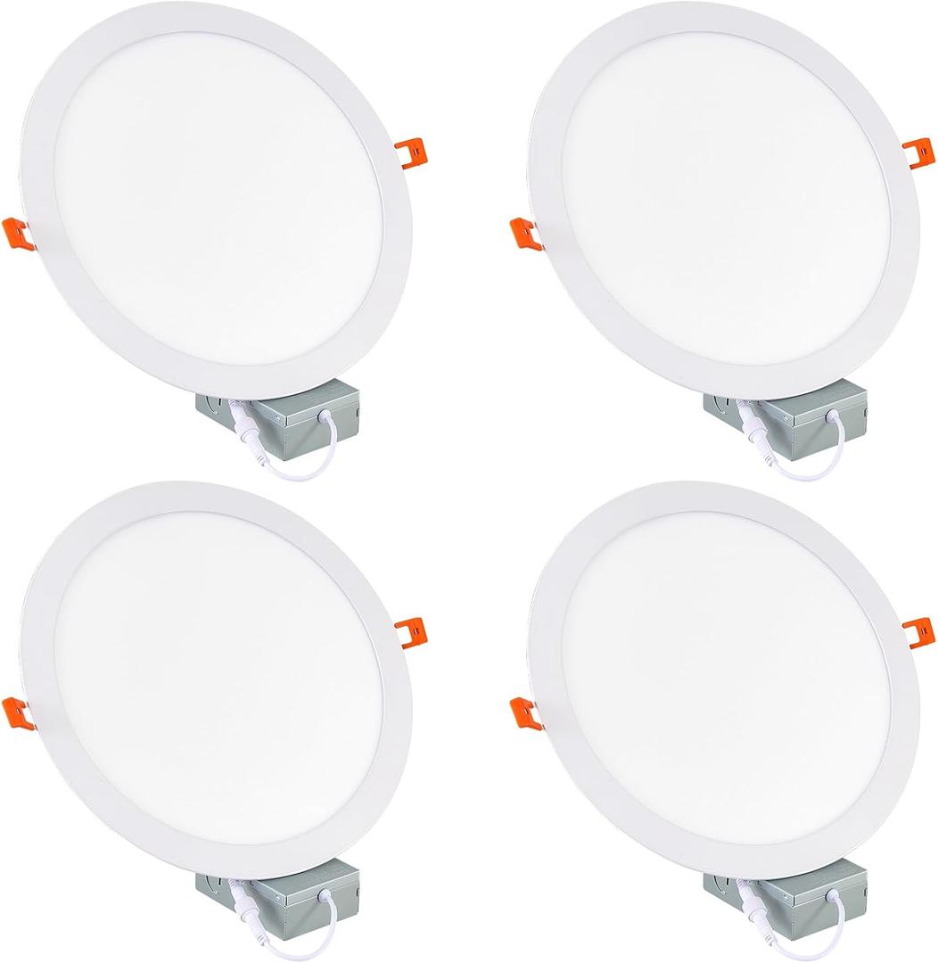 11 Inch Recessde Lighting for Ceiling with Junction Box,6000K 2185LM,24W Ultra-Thin Canless Wafer Downlight,for high Ceiling 4 Packs,No Dimmable