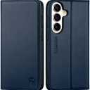 SHIELDON Case Wallet for Galaxy S26 6.3", Genuine Leather, RFID Blocking Credit Card Holder, Flip Magnetic Closure, Kickstand, Shock Absorbing Cover Compatible with Galaxy S26 5G 2026 - Navy Blue