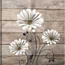 LevvArts Daisy Flower Wall Art Rustic Farm Floral Painting Artwork for Farmhouse Home Bedroom Bathroom Decor Vintage White Brown Flower Art Poster Kitchen Decor Easy Hanging 24x24