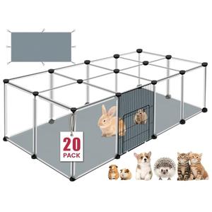 20 Panels Small Animals Playpen, 48" x 24" x 16" Transparent Pet Playpen with Waterproof Mat,Portable Plastic Enclosure Cage for Chicken/Guinea Pigs/Bunny/Ferrets/Hamsters/Hedgehogs Indoors Outdoor