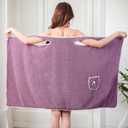 Unisex Bath Towel, Wearable After Bath Towel Set, Wearable Quick Dry Shower Gym Towel (Purple)