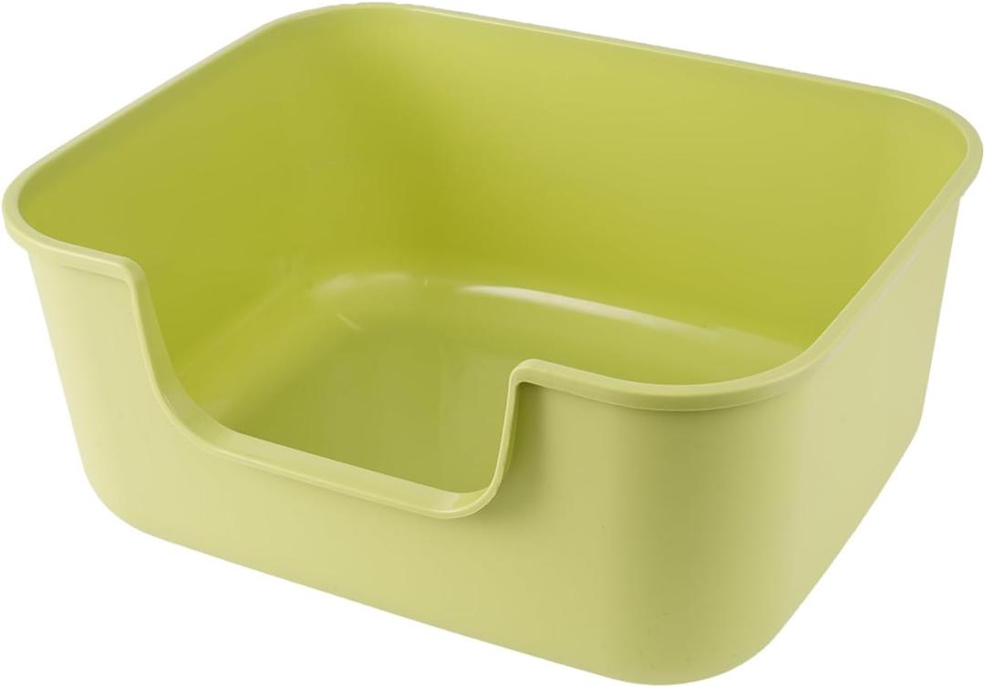 Large Cat Litter Box with High Sides,Cat Boxes for Indoor Cats,Cat Litter Pan for Kitty,Litter Box with Low Entry,Easy to Clean,Anti-Splashing (Green-Long Side Entry)