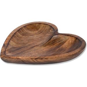 EDHAS Mango Wood Heart Curved Shaped Decorative Bowl for Table Centerpieces Home Party Wedding Dcor (10" x 10" x 1.5")