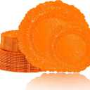 SUT 60 PCS Orange Plastic Plate, Plastic Plates Include 30PCS 10 inch Dinner Plates and 30 PCS 7 inch Dessert Plates, Disposable Plate for Party