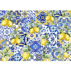 7x5 FT Blue Tiles Lemon Backdrop Summer Fruit Baby Shower Birthday Wall Paper Dessert Table Cloth Photography Background Italian Tiles Party Decorations Banner Photo Booth Props