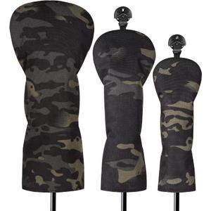 3 Pack Camouflage Golf Club Head Covers for Driver, Fairway Woods and Hybrid with Rotatable Number Tag