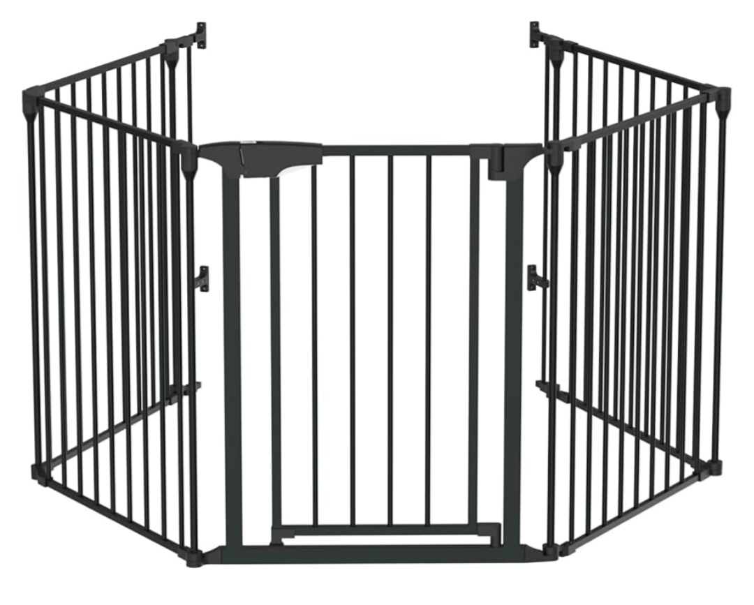 Bonnlo 120-Inch Wide Metal Baby Safety Fence/Play Yard Adjustable Fireplace Hearth BBQ Fire Gate Christmas Tree Gate 5-Panel Playpen for Toddler/Pet/Puppy/Cat/Dog, 25.39"W x 29.3" H Each Panel, White