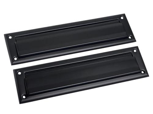 QCAA Solid Brass Mail Slot, with Solid Brass Interior Back Plate, 13" x 3.625", Matte Black, 1 Pack, Made in Taiwan