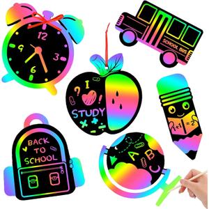 JULMELON 36 PCS Welcome Back to School Scratch Art for Kids, Rainbow Magic Paper Cards, First Day Gifts for Students, Classroom DIY Crafts Party Favors