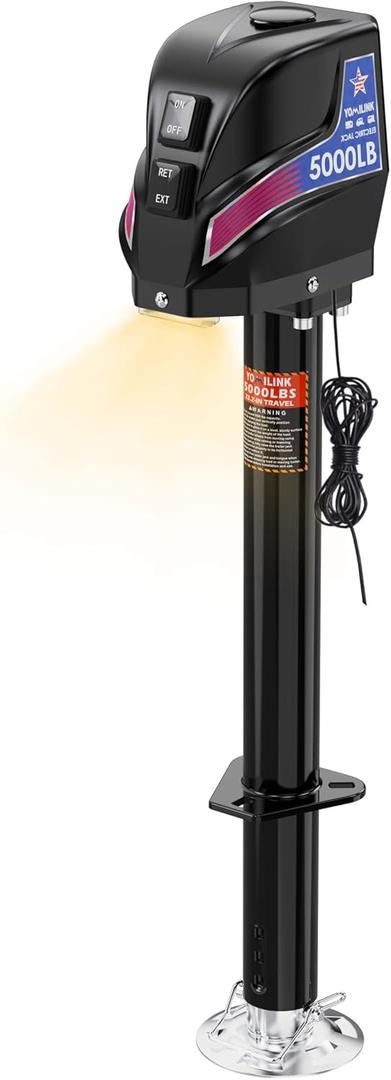 5000 lbs Electric Trailer Jack - Max Load 5500 lbs - Upgrade Weatherproof, Heavy Duty A-Frame Power Tongue Jack, 23.5" Lift, Adjustable Drop Leg, LED Lights, for Trailers Campers RV Boat Cargo