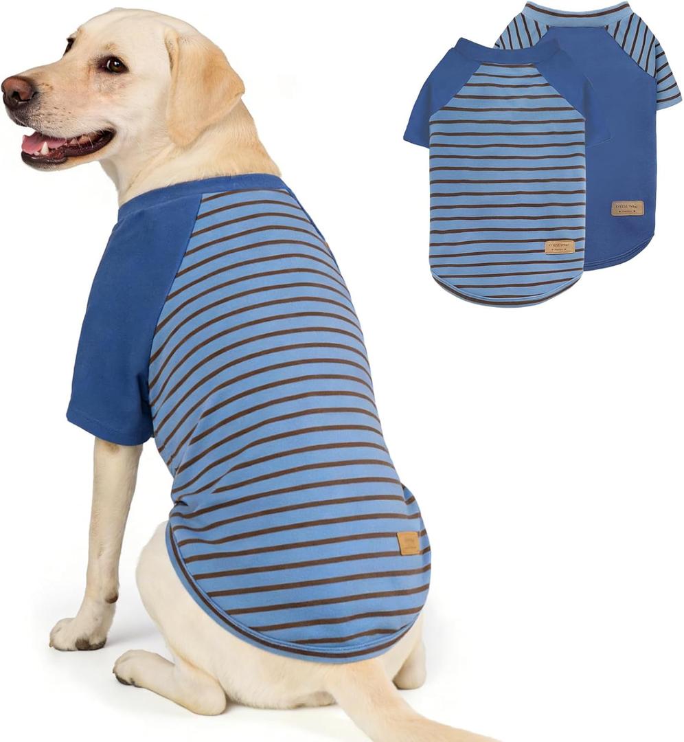 KYEESE 2Pack Dog Sweater, Soft Pet Sweatshirt Stretchy Pullover Dog Sweater for Large Dogs Boy, Lightweight Fleece Pet Shirt Clothes with Sleeves, 3XL (3XL (60-80lbs), 02# Blue+Stripe)