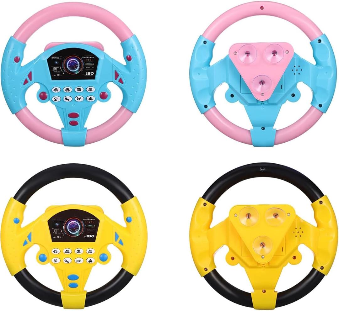 2 Pcs Toy Steering Wheel Simulated Driving Controller with Light and Music Pretend Play Steering Wheel for Baby Toddler Early Educational Car Driving Simulation