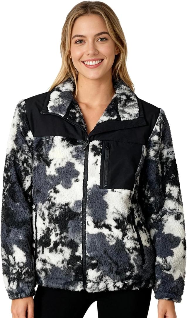 Roxy Women's Zip-up Bonded Sherpa Jacket Oversized Fit, Pfas-free, Adjustable Hem XS