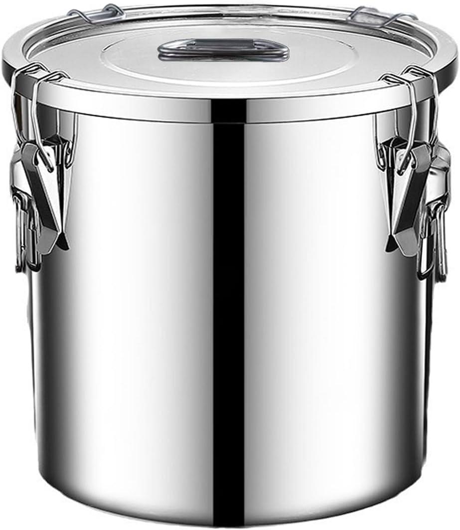 304 stainless steel food storage containers with lids lock clips airtight container large airtight for rice flour sugar grain coffee bean storage containers Kitchen jar (3.17gal/12L)