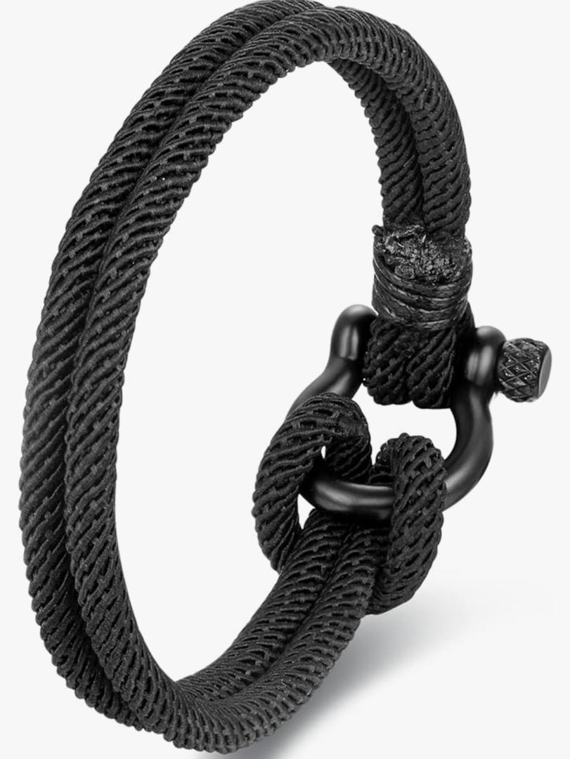 Nautical Sailor Rope Wrap Bracelet Wristband Bangle Steel Screw Marine Anchor Shackles, Two-row