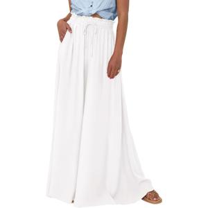 BTFBM Wide Leg Palazzo Pants for Women Casual Flowy High Waist Trousers 2025 Fall Summer Boho Beach Vacation Clothes (White, S)